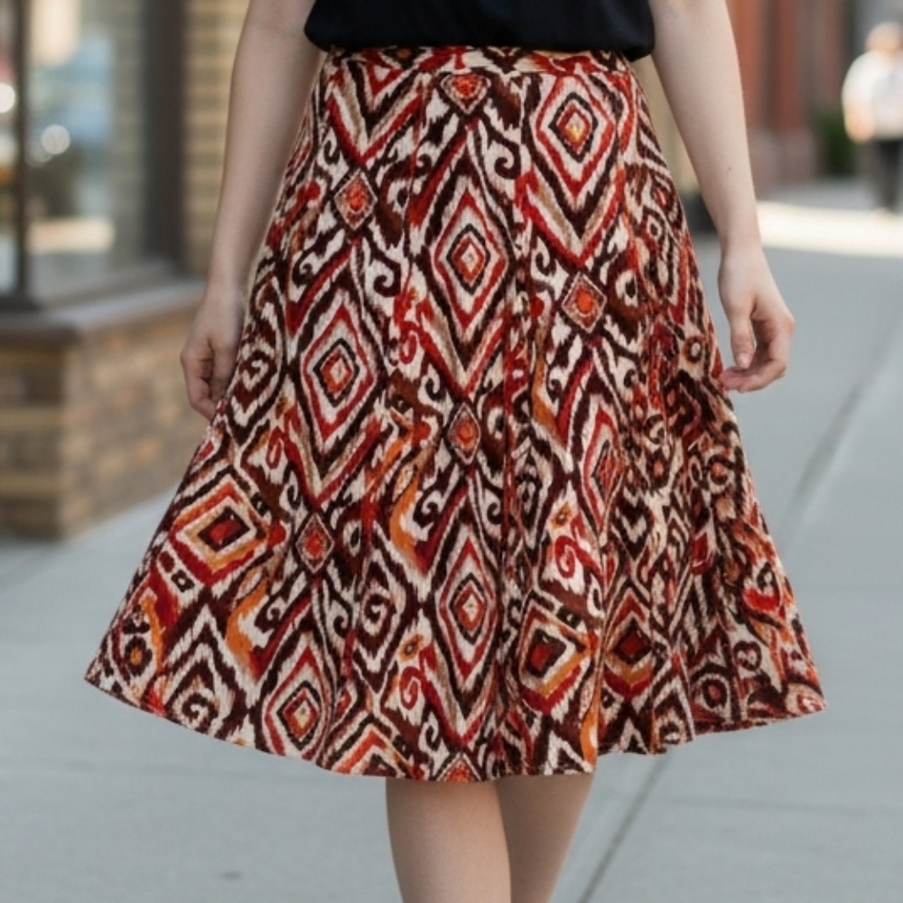 Covington A-Line Skirt - Red and Brown Pattern 6827
